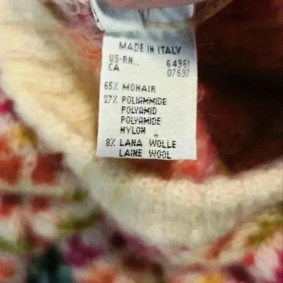 Benetton Sz Medium Sweater Pullover Multicolor Abstract Womens Mohair Wool Blend - Picture 6 of 6